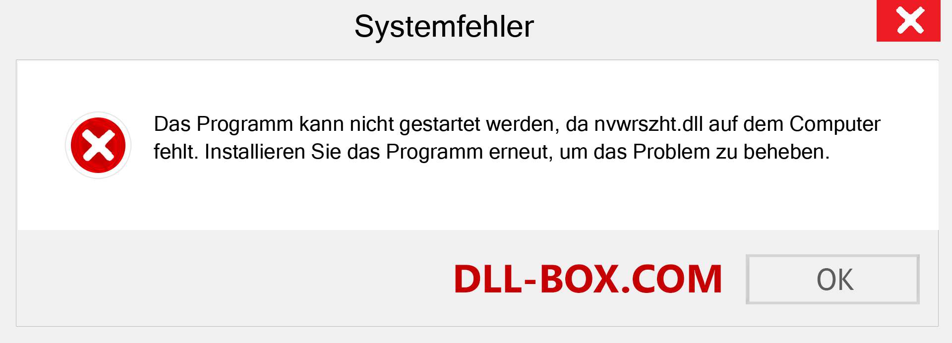 nvwrszht.dll-Datei fehlt?. Download für Windows 7, 8, 10 - Fix nvwrszht dll Missing Error unter Windows, Fotos, Bildern