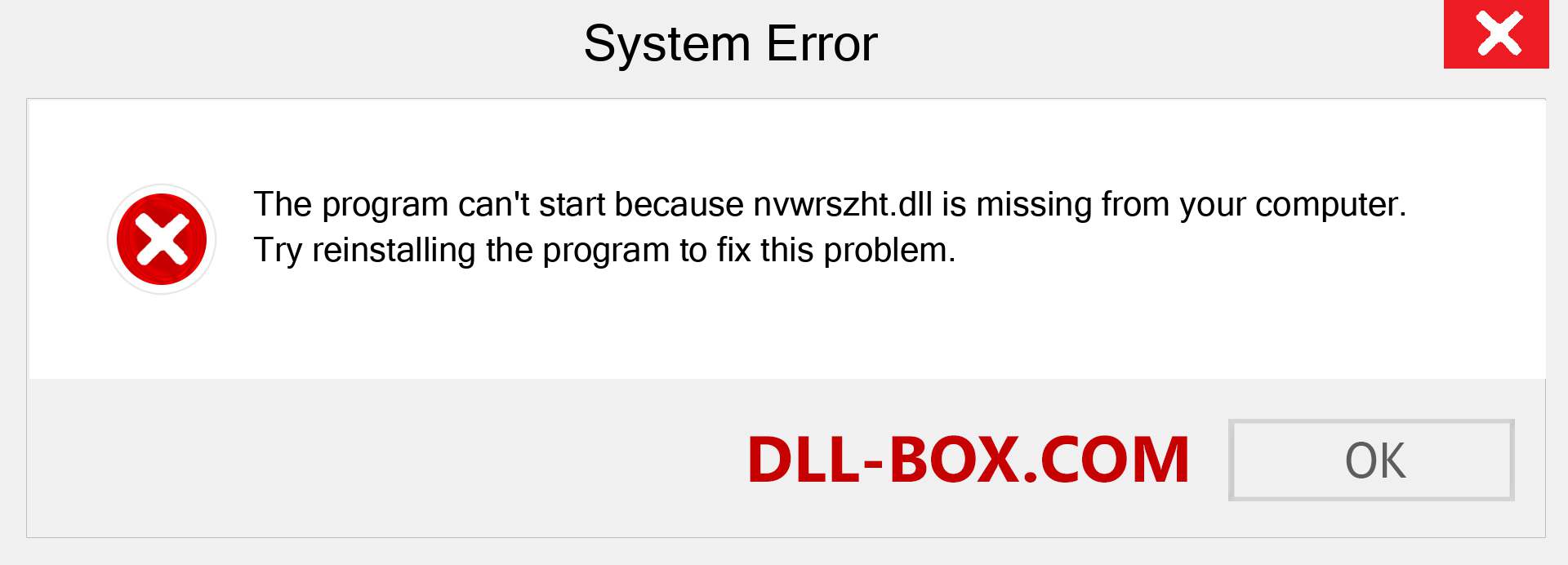  nvwrszht.dll file is missing?. Download for Windows 7, 8, 10 - Fix  nvwrszht dll Missing Error on Windows, photos, images