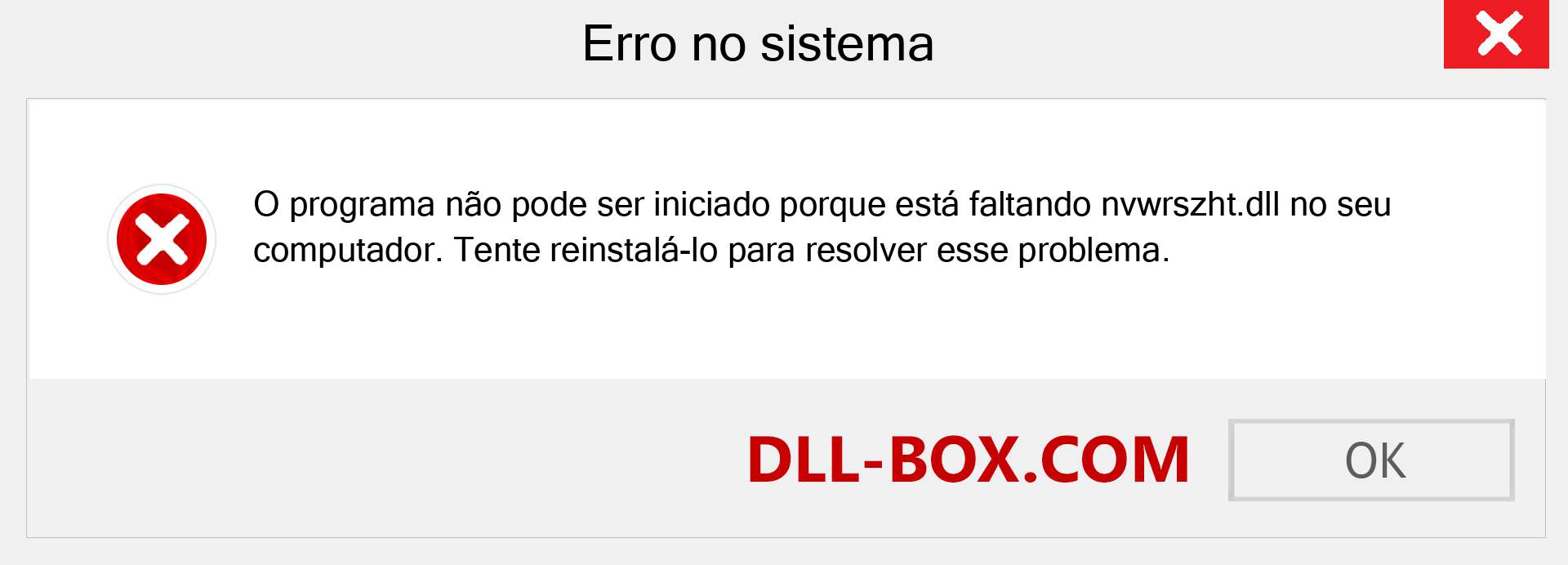 Arquivo nvwrszht.dll ausente ?. Download para Windows 7, 8, 10 - Correção de erro ausente nvwrszht dll no Windows, fotos, imagens